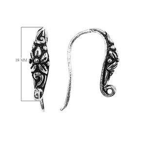 Silver Overlay Floral Earwire Wholesale handcrafted in India with oxidized and polished silver overlay finish