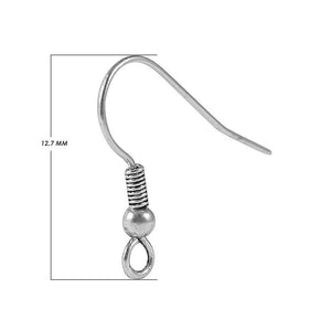 Sterling Silver Coil Bead Hook Earwire For Jewelry Findings