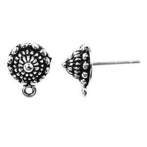 Sterling Silver Round Bali Stud Earwire For Jewelry Findings