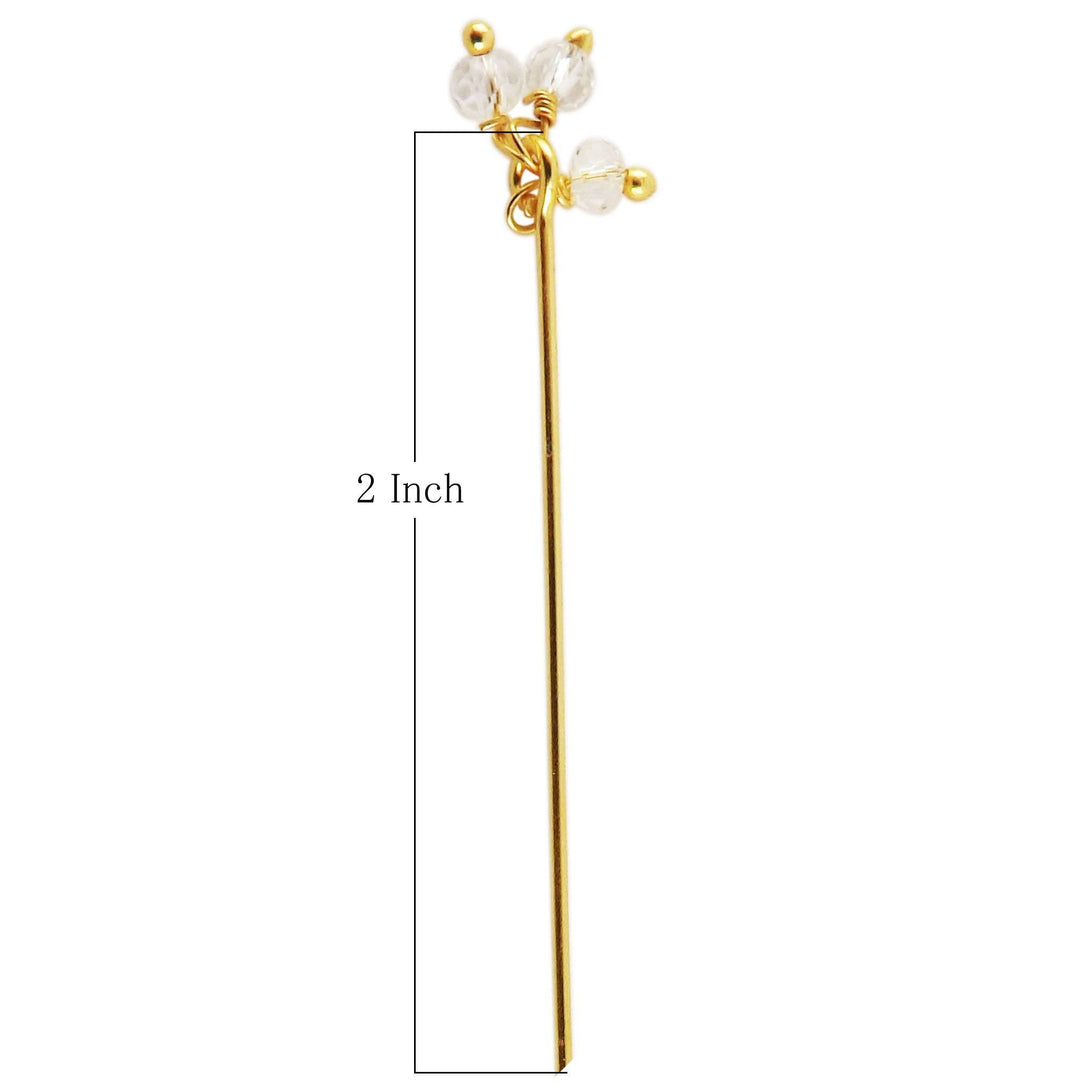 HPG-115-CY-2" 18K Gold Overlay 22 Gauge Head Pin Or Eye Pin With Granulated Bunch of Three 3MM White Crystal Quartz Beads Bali Designs Inc 