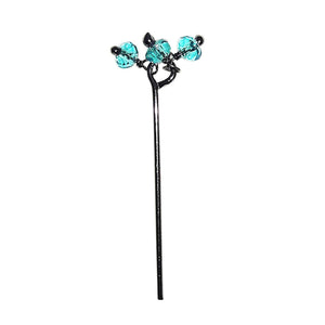 Handcrafted black rhodium overlay over copper pin with blue crystal quartz cluster made in India for wholesale jewelry use.