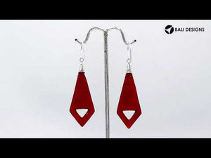 Silver elongated earrings with Red Coral and ornate scroll detailing