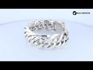 925 sterling silver 23 mm heavy curb link Bali bracelet with high polish and engraved clasp.