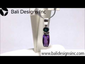 Sterling Silver Green Quartz And Amethyst Quartz Vertical Duo Pendant