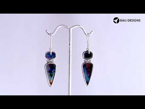 Sterling silver long two-stone earrings with vibrant Abalone Shell drops