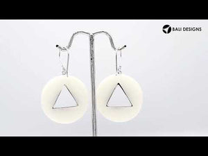 Mother Of Pearl round earrings with silver beaded triangular cut-out.