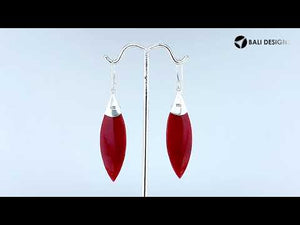 Sterling Silver Red Coral And Blue Topaz Quartz Marquise Drop Earrings