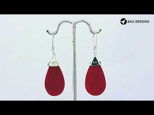 Red Coral Silver Teardrop Earrings With Filigree Cap