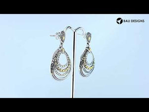 Sterling Silver With 18K Gold Teardrop Earrings With Layered Swirl Design And Diamond Accents