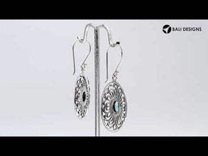 Wholesale Sterling Silver Filigree Oval Blue Topaz Quartz Drop Earrings With Oxidized Finish And Balinese Craftsmanship