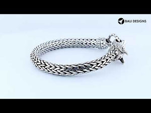 Sterling silver braided bracelet with single dragon head clasp for wholesale