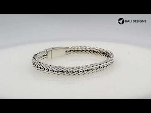 Sterling silver wheat chain bracelet with cross engraved clasp and oxidized finish