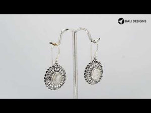 Sterling silver oval Rainbow Moonstone dangle earrings