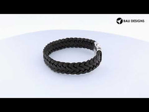 Sterling silver bracelet with brown braided leather band for wholesale