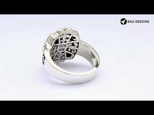 Wholesale Sterling Silver With 18K Gold Diamond Geometric Mandala Star Ring With Balinese Carvings.