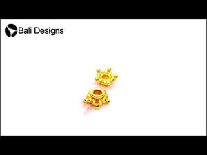 18K Gold Overlay Over Copper granulated bubble edge bead cap with raised detailing and center hole, handcrafted jewelry component from India.