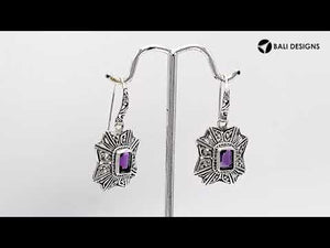 Wholesale Sterling Silver Starburst Filigree Amethyst Quartz Drop Earrings With Oxidized Finish And Balinese Craftsmanship