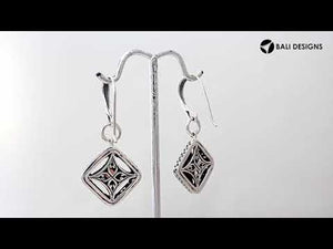 Wholesale Sterling Silver Garnet Quartz Square Filigree Dangle Earrings With Bali Ornate Frame