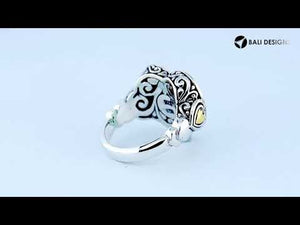 Sterling Silver And 18K Gold Heart Ring With Diamond Pavé And Balinese Carving