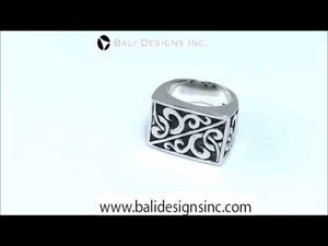 Sterling Silver handcrafted rectangular pattern ring wholesale from Bali, Indonesia with oxidized scroll design