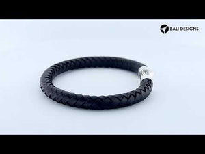 Sterling Silver Bracelet With Braided Black Leather