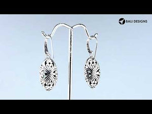 Sterling Silver Green Amethyst Quartz Faceted Oval Earrings With Ornate Bali Frame And Oxidized Finish