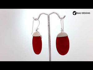 Red Coral Silver Oval Earrings With Earwire For Wholesale