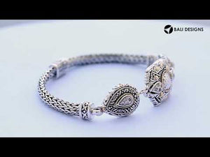 Wholesale Sterling Silver With 18K Gold Diamond Mandala Floral Teardrop Accent Bracelet