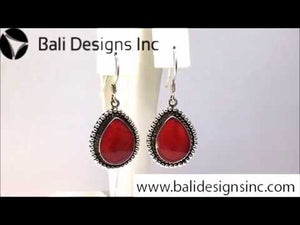 Sterling Silver Hand Crafted Pear Shape Earring With Red Coral Jewelry Bali Designs Inc
