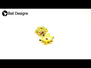 18K Gold Overlay Over Copper star flower bead cap with central hole, handcrafted jewelry component from India.