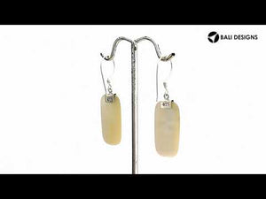 Mother Of Pearl Silver Rectangular Drop Earrings With Filigree