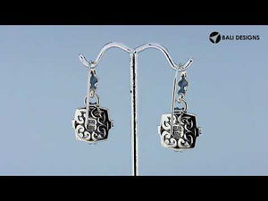 Sterling Silver With 18K Gold Square Drop Earrings With Filigree Design And Diamond Accents