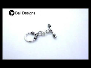 Silver Overlay toggle clasp with straight bar, chain link connector, and U-shaped ring, oxidized finish, wholesale jewelry making component from Bali.