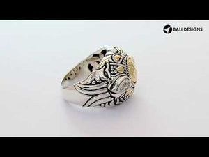 Wholesale Sterling Silver Hammered Gold Center Mandala Ring With Carved Balinese Detailing.