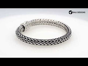 925 sterling silver woven Bali bracelet with Citrine Quartz clasp and oxidized finish.