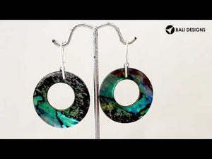 Round abalone shell earrings with silver filigree center