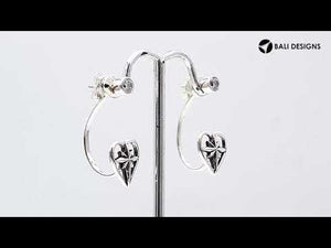 Wholesale Sterling Silver Heart Starburst Jacket Earrings With Minimal Polished Stud Front