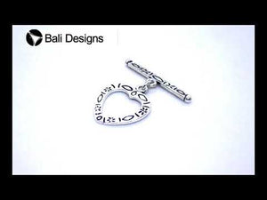 Silver Overlay floral heart toggle clasp with engraved heart-shaped loop and decorative bar, handcrafted jewelry finding for wholesale buyers, handcrafted in India.