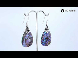 Abalone Shell teardrop silver earrings with ornate detailing