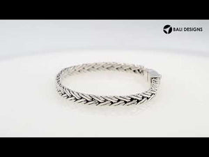 Sterling silver wheat chain bracelet with cross engraved push clasp and oxidized finish