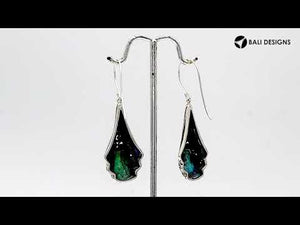 Sterling Silver Filigree Drop Earrings With Inlaid Abalone Shell Detailing