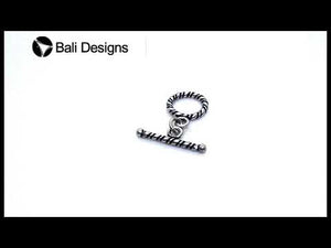 Silver Overlay toggle clasp with twisted rope design on bar and circular loop, oxidized finish, wholesale jewelry making component from Bali.
