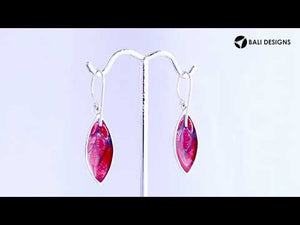 Sterling Silver Red Coral long leaf dangle earrings with Earwire and polished open silver design for wholesale jewelry collections.