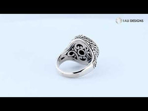 Sterling Silver Round Shape Statement Ring With Abalone Shell And Balinese Pattern