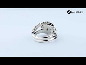 Sterling Silver Designer Round Shape Statement Ring With White Pearl