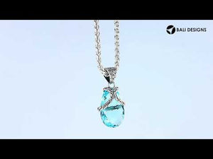 Handcrafted 925 Sterling Silver Blue Topaz Quartz pear pendant featuring a textured bail design, mirror-polished finish, and Balinese craftsmanship for wholesale jewelry buyers.