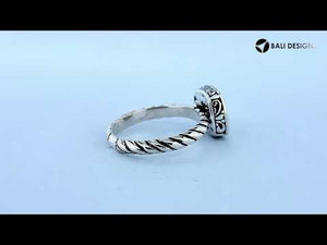 Wholesale Sterling Silver With 18K Gold Diamond Square Minimal Mandala Ring With Balinese Detailing.