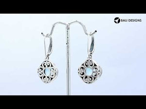 Wholesale sterling silver Blue Topaz Quartz swirl-pattern Balinese drop earrings.