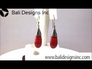 Wholesale Sterling Silver Teardrop Earrings With Red Coral And Cone Cap