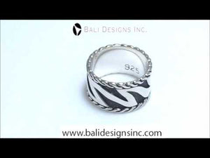 Sterling Silver Oxidized Fancy Carved Designer Band Ring With Balinese Rope Detailing.